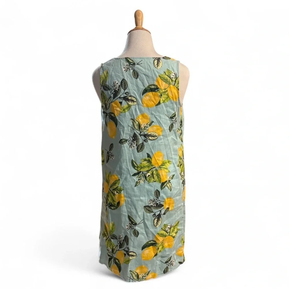J. Jill Love Linen Dress PM Petite Medium Lemon Print Sleeveless Pockets Summer - Picture 2 of 5